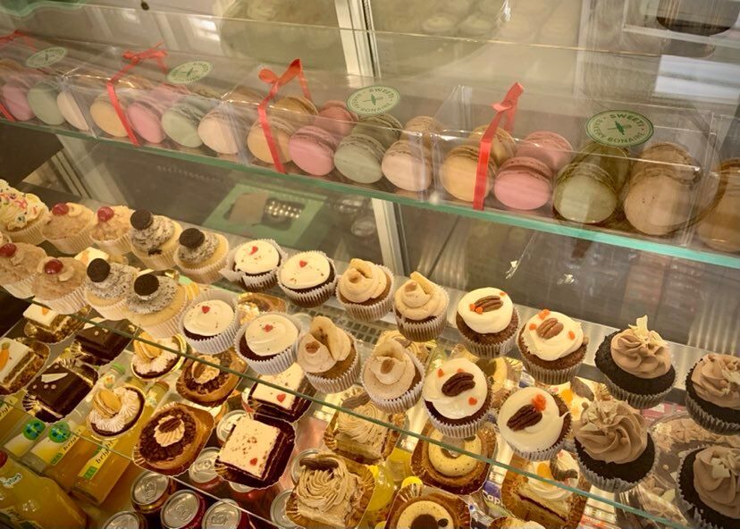 The display case of desserts at Sweeti Bakery