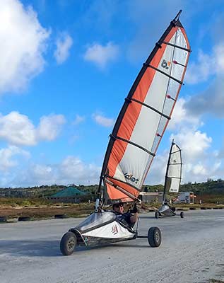 Dave Lussier enjoying Bonaire Landsailing Adventures track on the east coast.