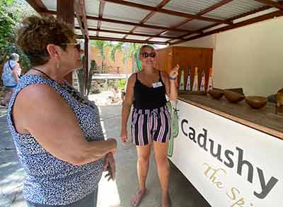 Michelle, our local guide, telling us about the Cadushy products.